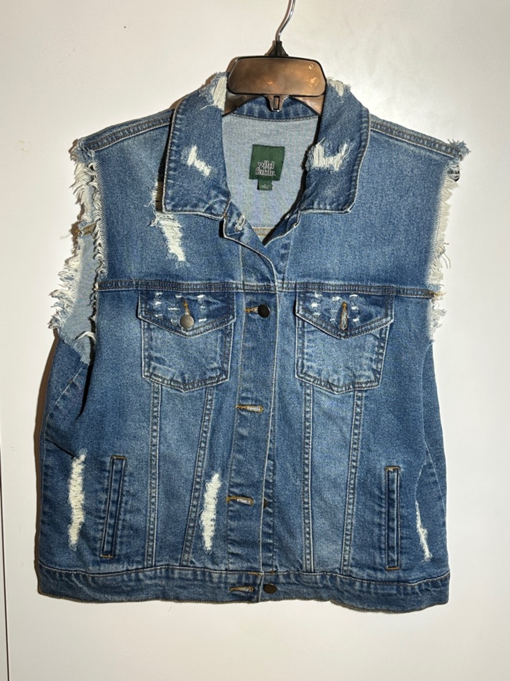 wild fable Blue Denim Vest with Logo Patch